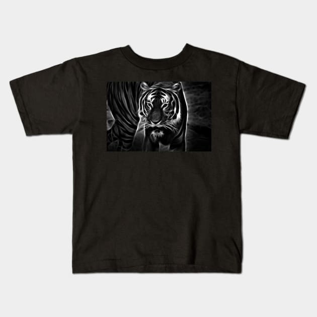 tiger, glowing tiger, black and white Kids T-Shirt by hottehue